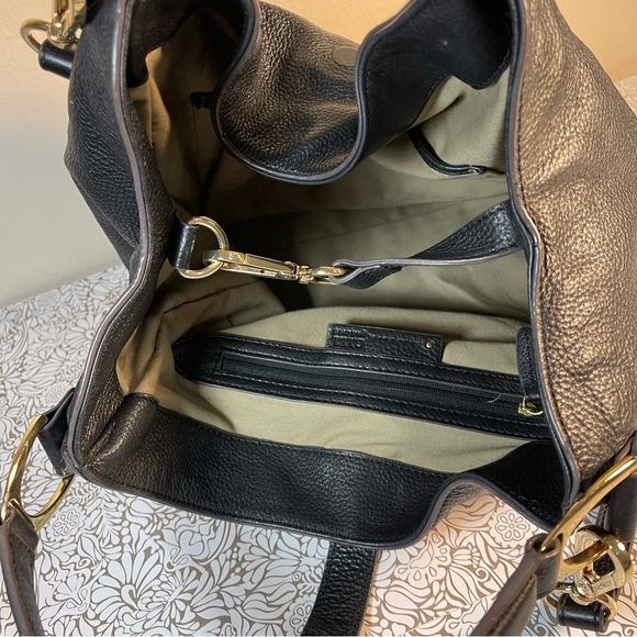 G.I.L.I. Black Leather Roma Satchel with  Gold-tone Hardware - Picture 8 of 13